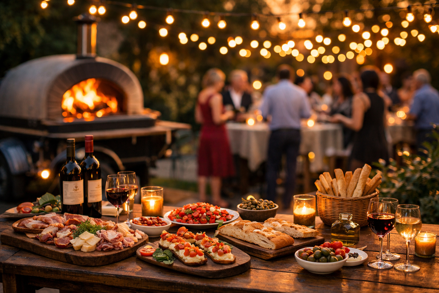 Événement catering en plein air avec four à pizza mobile