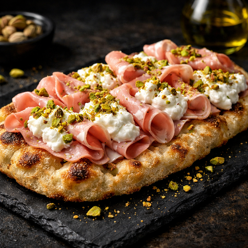Pinsa Romana mortadella e pistacchio